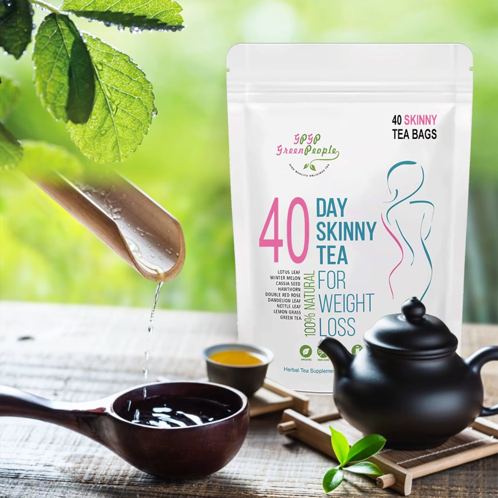 Natural 40 Days Herbal Skinny Detox Weight Loss Supplement No Caffeine Non-Gmo Health Food Vitamins and Supplements